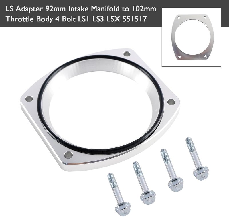Bruce & Shark 102mm Aluminum Throttle Body Adapter Spacer Plate Kit Compatible with GM LS1 LS3 LSX LS Engine, With 4 Bolt & O-Ring - Image 5